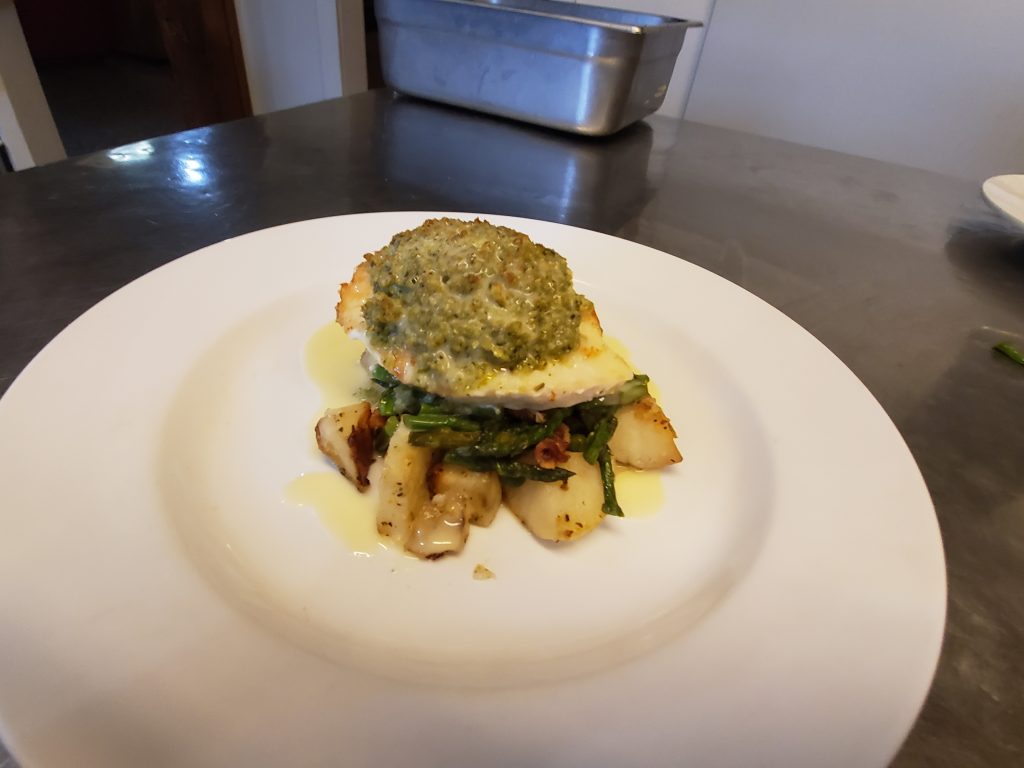 Chef Steph’s Pesto Crusted Ling Cod
